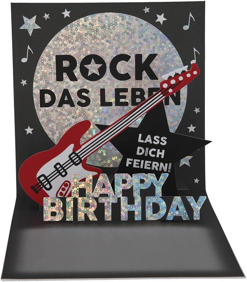 Depesche 0011694-017 Pop-Up Birthday Card Folding Card with Music, Light Elements and an Original Saying, Birthday Card with Envelope, Format 15.5 x 15.5 cm