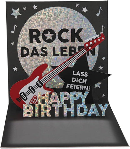 Depesche 0011694-017 Pop-Up Birthday Card Folding Card with Music, Light Elements and an Original Saying, Birthday Card with Envelope, Format 15.5 x 15.5 cm
