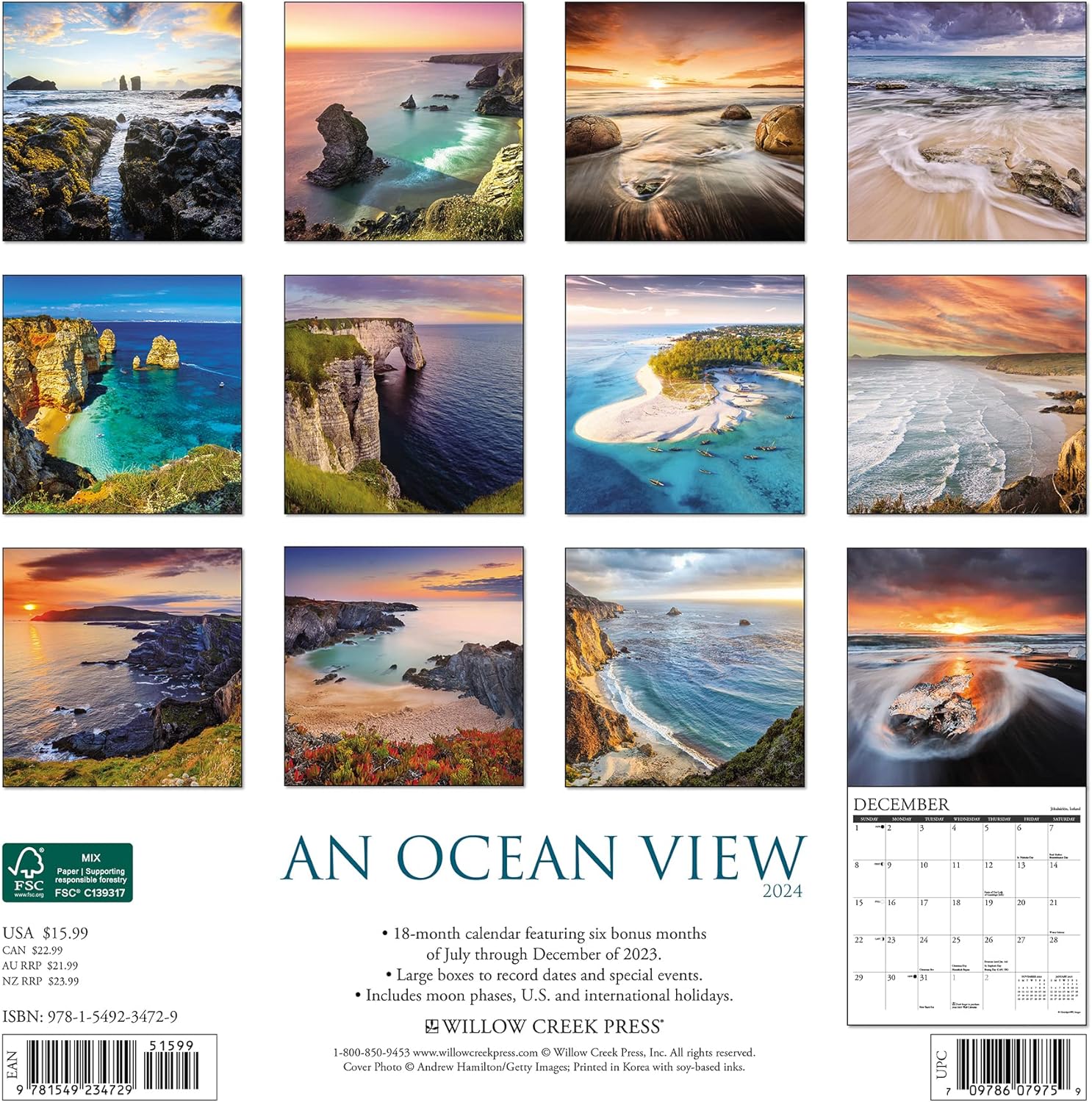 Ocean View 2024 12 X 12 Wall Calendar