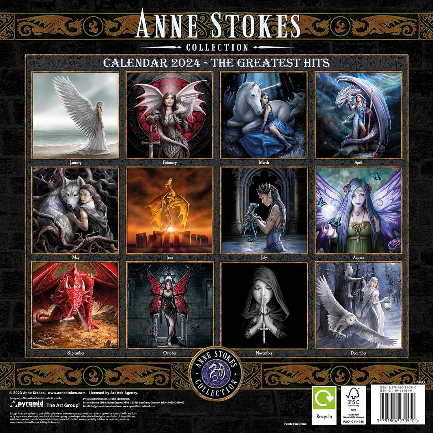 Anne Stokes Calendar 2024 - Month to a View Planner 30cm x 30cm - Official Merchandise
