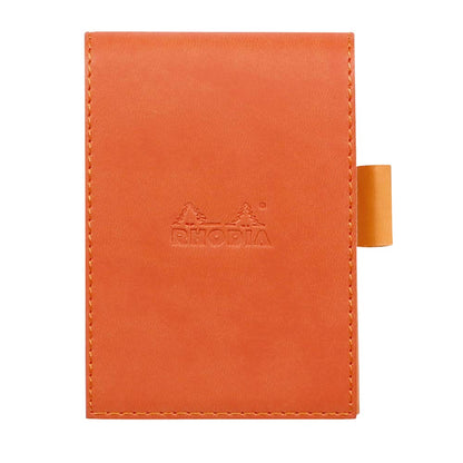 RHODIA 118214C - Case Clipboard + Stapled Notepad N°11 Tangerine - A7 - Lined - 80 Detachable Sheets - White Clairefontaine Paper 80 g/m - Pencil Holder - Faux Leather - Rhodiarama Collection Tangerine A7 Lined