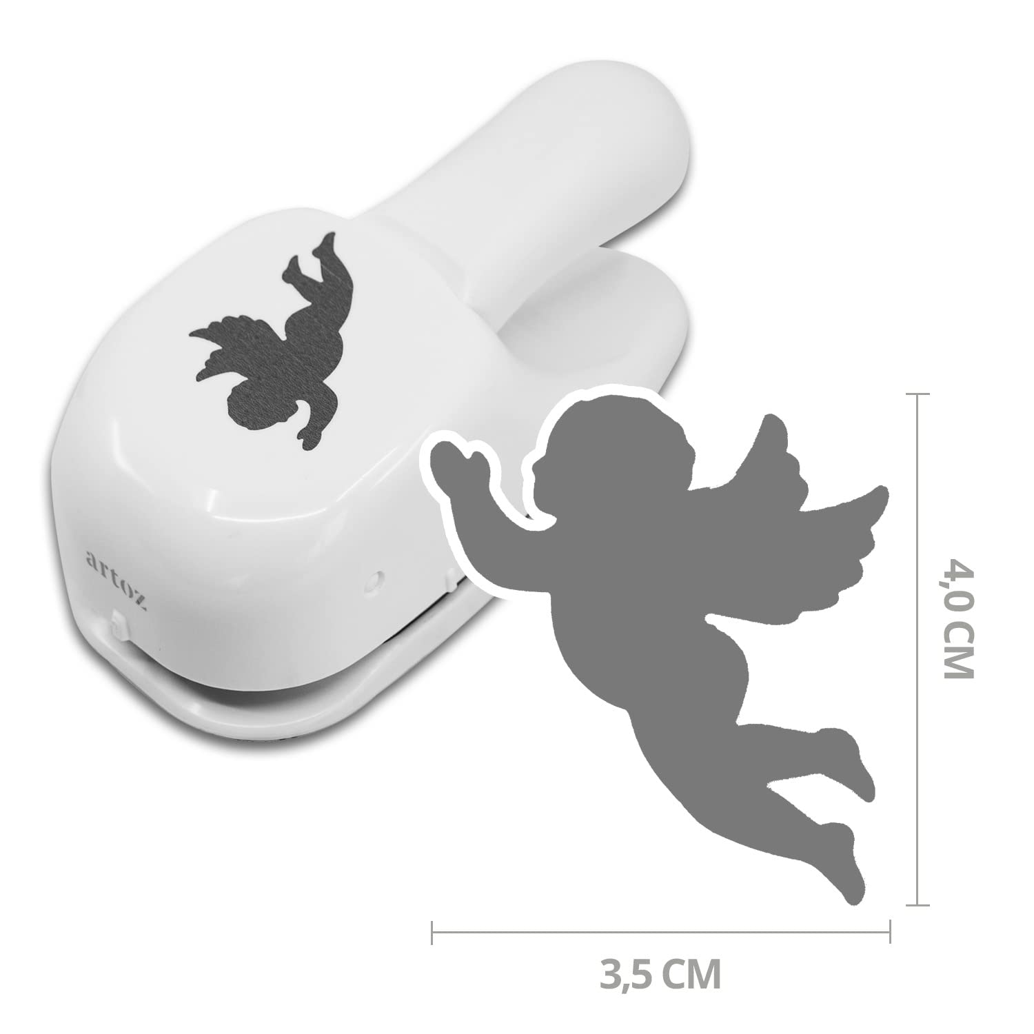 ARTOZ Punch - Angel, 5 cm, paper punch, hole punch, motif punch for Christmas, wedding, christening, hole punch with Putto motif, suitable up to 220 g/m²