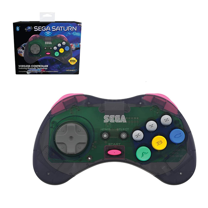 Retro-Bit Official SEGA Saturn Wireless Bluetooth Controller for PC, Switch, Mac, Steam, RetroPie, Raspberry Pi - Slate Grey
