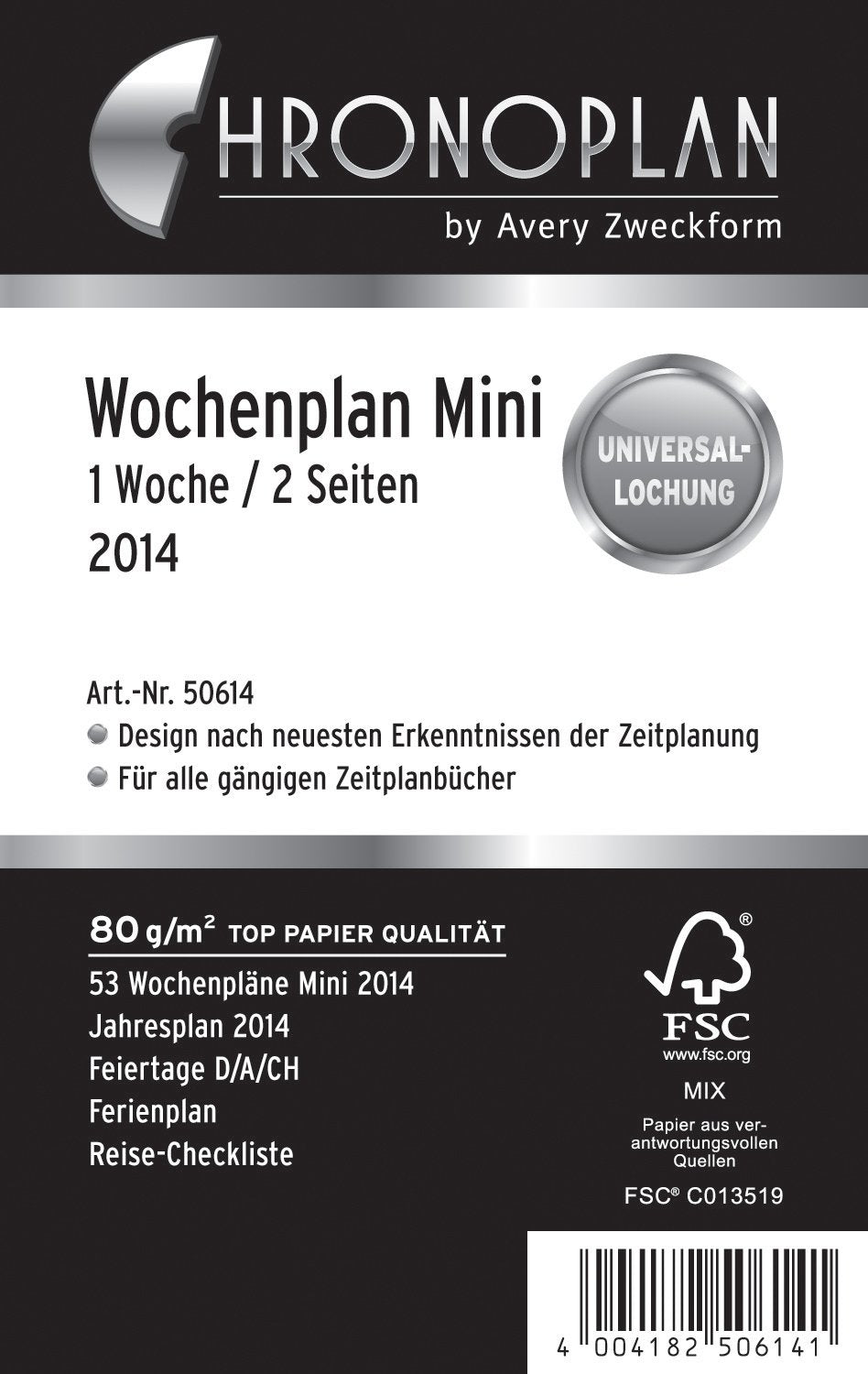 Chronoplan 50614 Kalendereinlage 2024 (Wochenplan Mini (79x125mm) Ersatzkalendarium für Terminplaner, ideal für detaillierte Wochenplanung, 1 Woche auf 2 Seiten in Zeilen, mit Universallochung) weiß