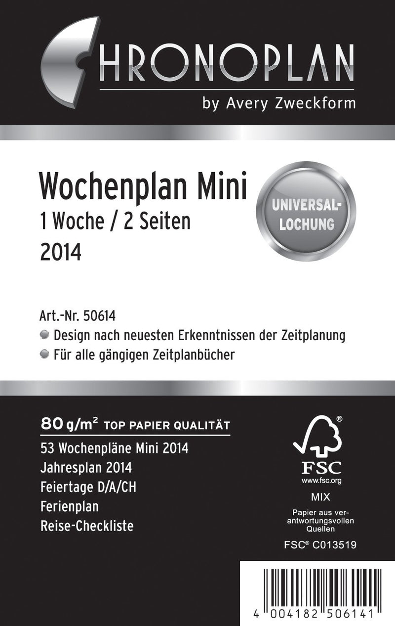 Chronoplan 50614 Kalendereinlage 2024 (Wochenplan Mini (79x125mm) Ersatzkalendarium für Terminplaner, ideal für detaillierte Wochenplanung, 1 Woche auf 2 Seiten in Zeilen, mit Universallochung) weiß