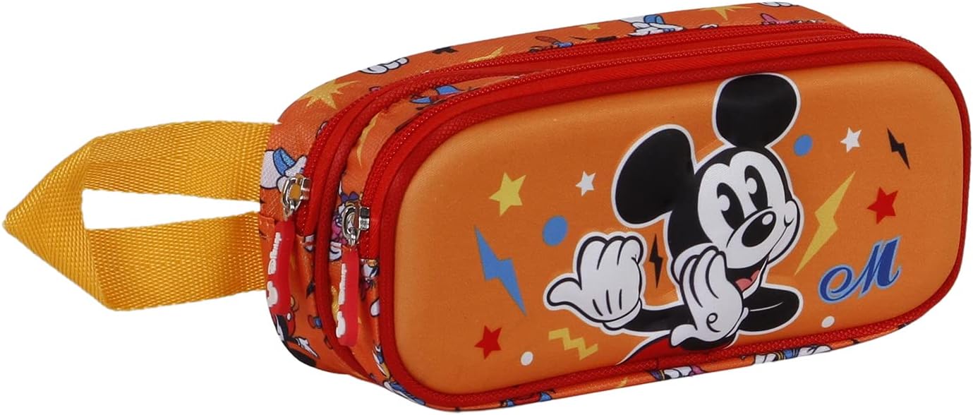 Mickey Mouse Whisper-3D Double Pencil Case, Orange, 22 x 9.5 cm