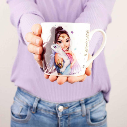 Depesche 11742 TOPModel Dragon Love Mug in White with Dragon and Model Print, Multi-Coloured Stars Design and Gold Accents, Porcelain Drinking Mug, Capacity Approx. 300 ml
