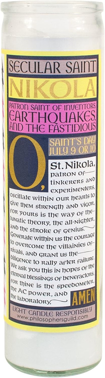 Nikola Tesla Secular Saint Candle - 8.5 Inch Glass Prayer Votive - [Dutch Import]
