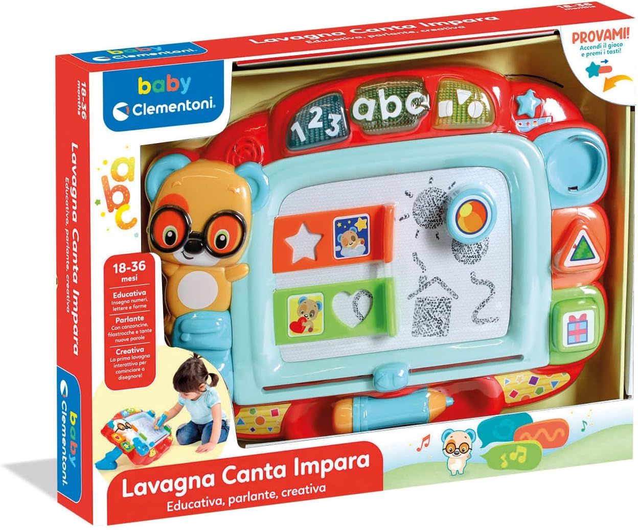 Clementoni 17741 Sing and Learning-Interactive Electronic Game for Children 18 Months, Educational Magnetic Numbers and Words, Talking Board in Italian, Multicoloured, 17741