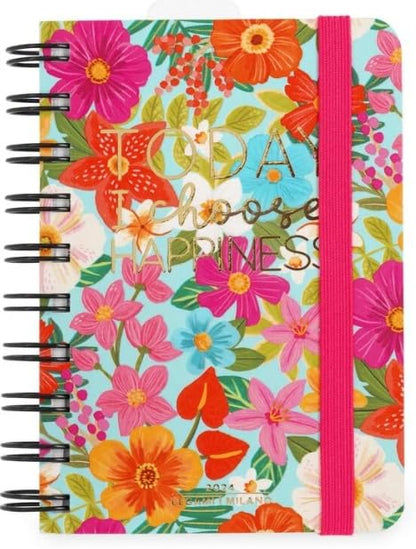 Legami - Small Spiral Daily Diary, 12 Months, from January 2024 to December 2024, Folding Planner 2024/2025, Elastic Closure, Final Pocket, Address Book, 8.5x13 cm, Flowers Theme