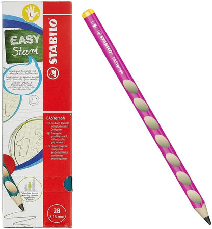 Ergonomic Graphite Pencil - STABILO EASYgraph - Left-Handed - Pack of 6 - Pink - HB Left-Handed Pack of 6 Pink