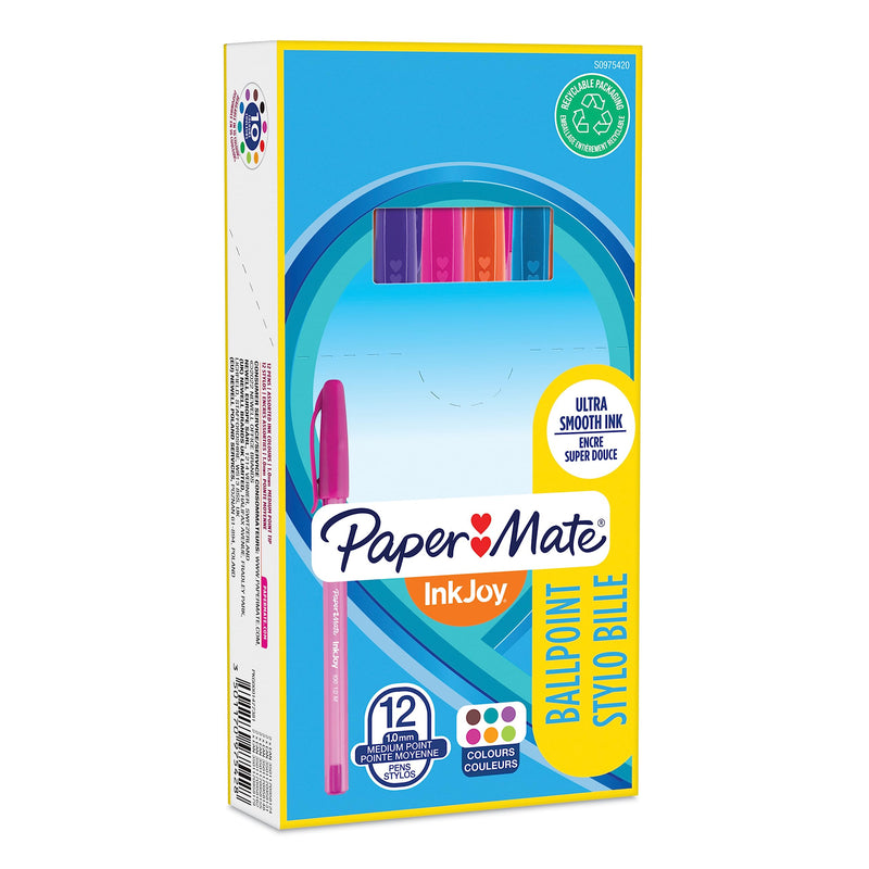 Paper Mate InkJoy 100ST Ballpoint Pen | Medium Point (1.0mm) | Assorted Fun Colours | 12 Count assorted colours 12 Count (Pack of 1) single
