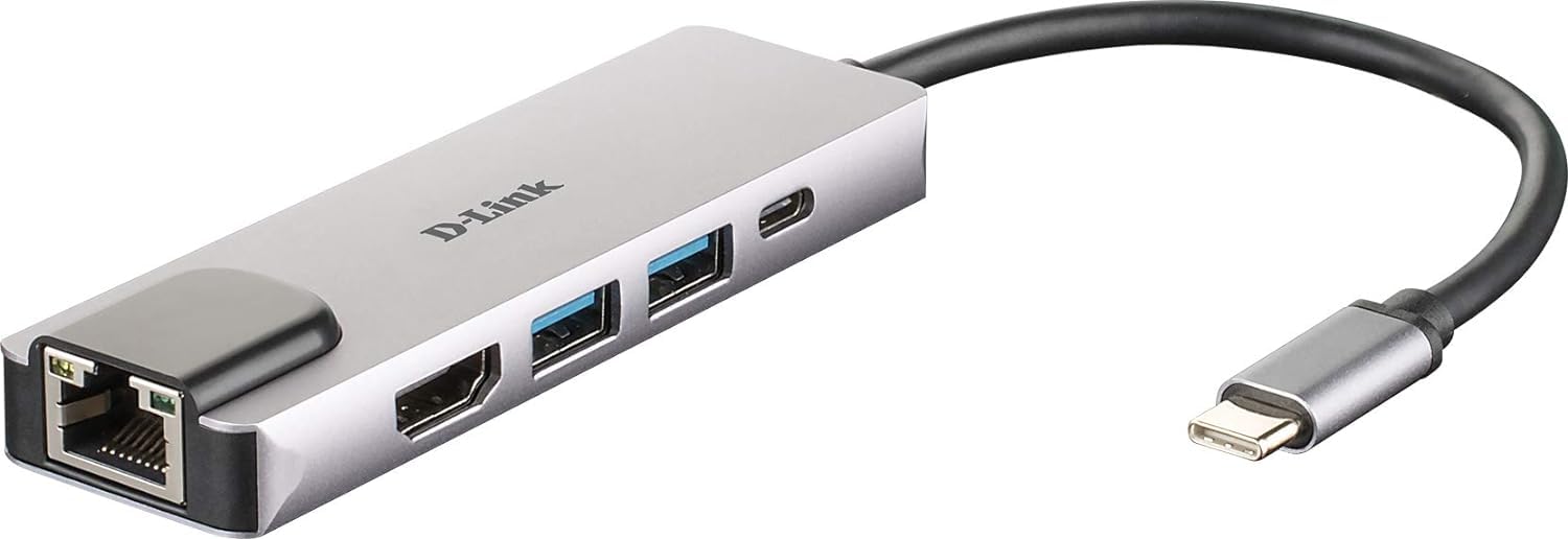 D-Link DUB-M520 5-in-1 USB-C Hub with Power Delivery, HDMI 1.4, Gigabit Ethernet RJ-45 and 2 USB 3.0 Ports for MacBook Pro 2016 or Later, MacBook Air 2018, Chromebook and Surface Pro 7 USB-C 5 in 1 Ethernet