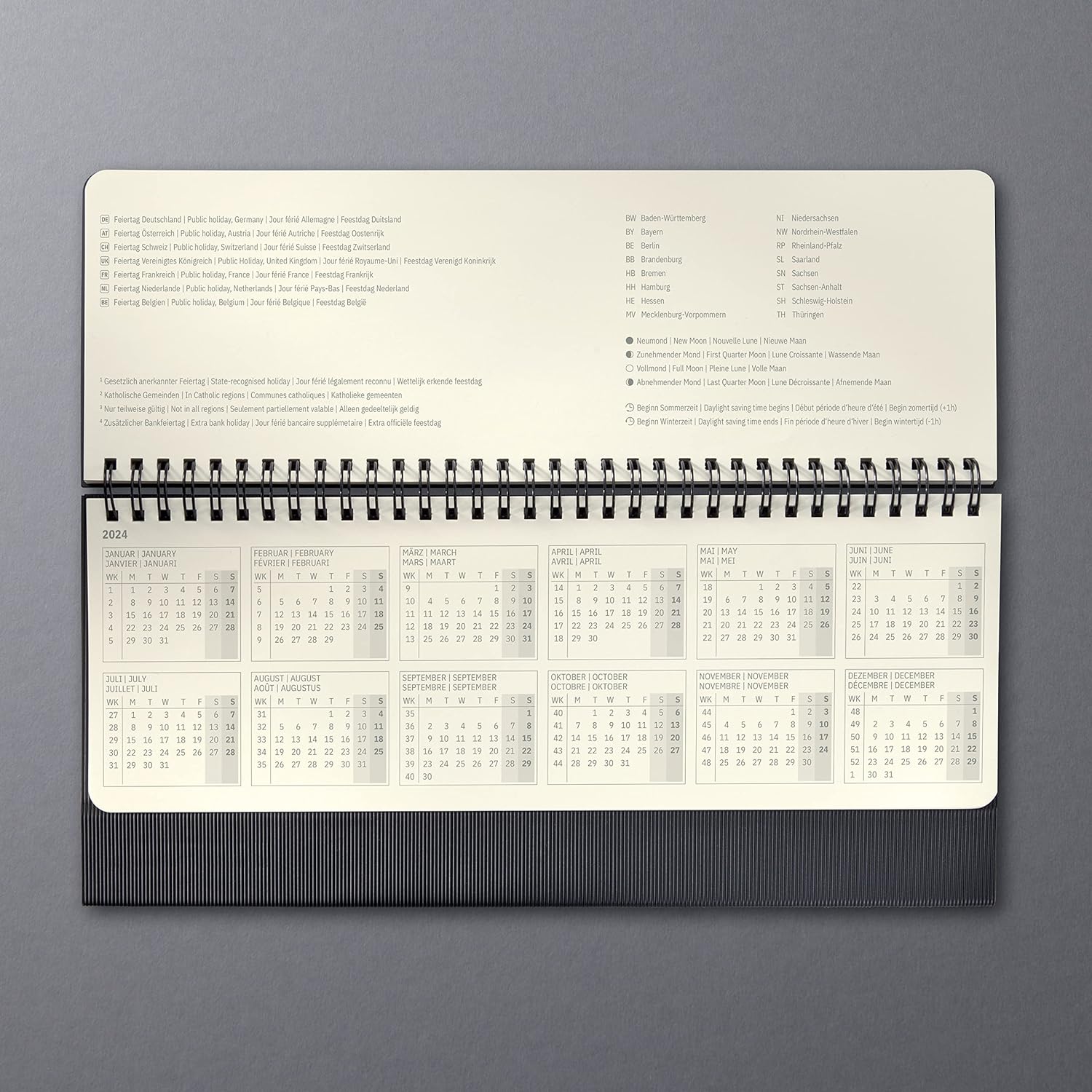 SIGEL C2480 Conceptum Desktop planner 2024, large, large, Black, hardcover, 2 pages equal to the week at the bottom and notes at the top, 132 pages 30 x 14.3 cm