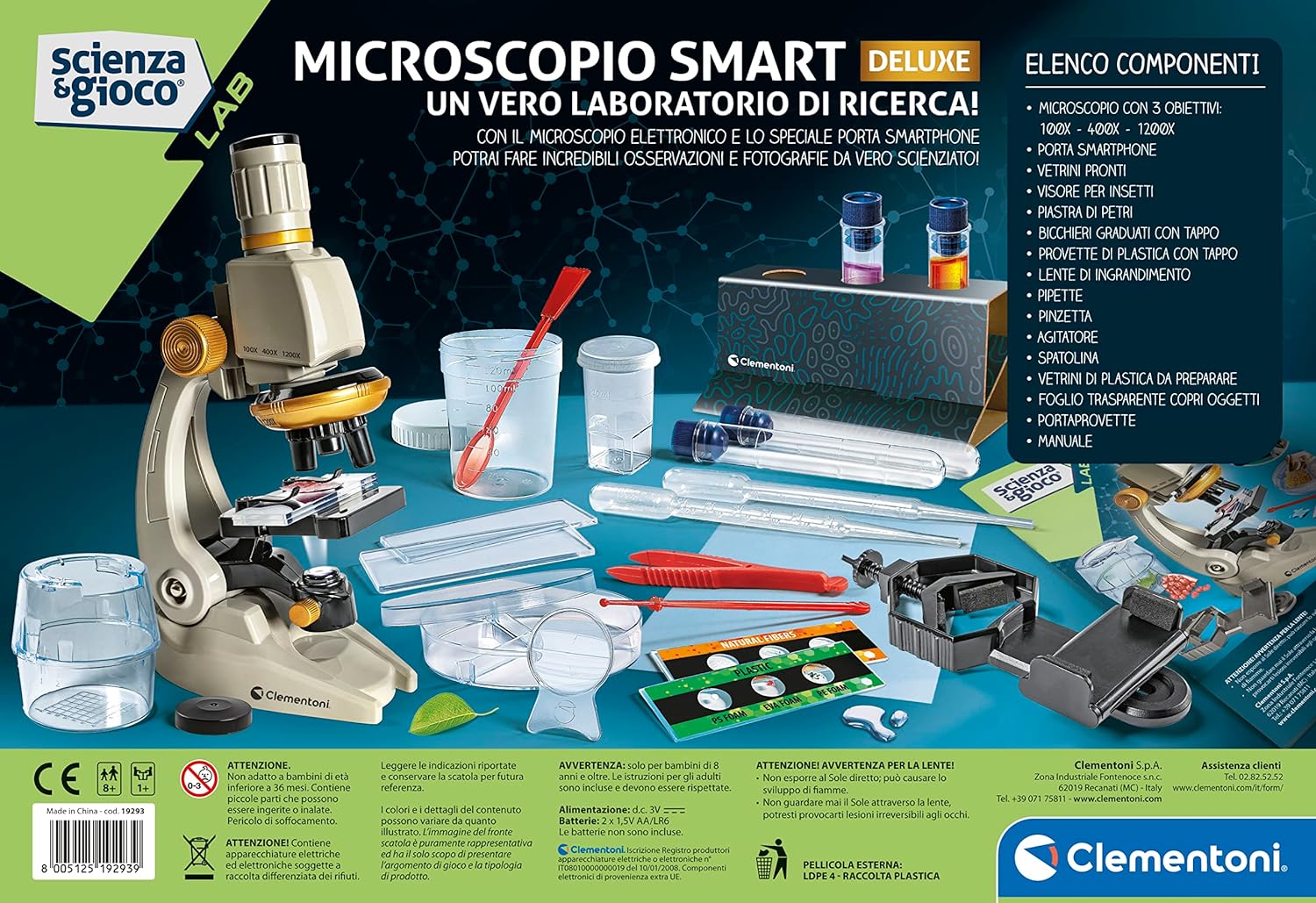 Clementoni Lab Smart Deluxe-Laboratory, Optical Children's Microscope, Science Experiments, Scientific Game 8 Years (Italian Version), 19310
