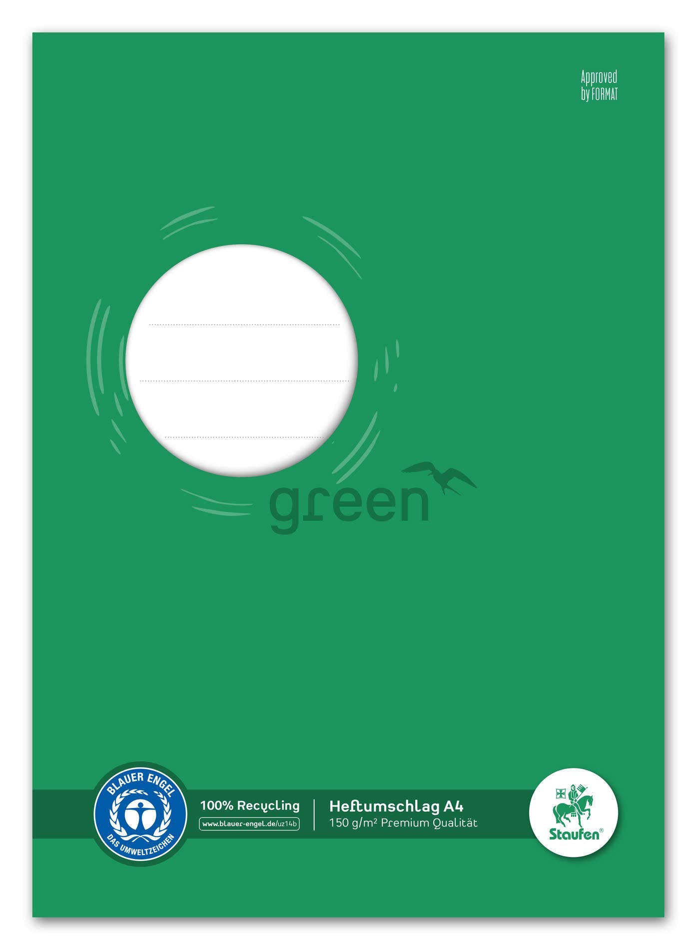 Staufen Staufen Green 794004611 Notebook Cover with Labelling Field DIN A4 150 g/m² Recycled Paper Colour: Green Perfect Protection for Exercise Books Pack of 10
