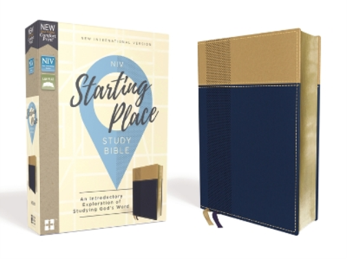 NIV, Starting Place Study Bible (An Introductory Study Bible), Leathersoft, Navy/Tan, Comfort Print