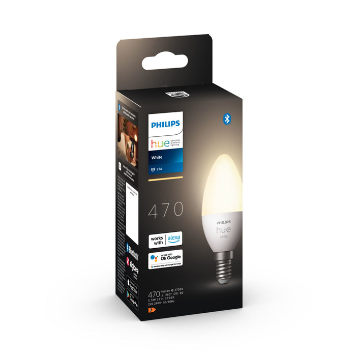 Philips Hue White - Led Light Bulb - Shape: Candle - E14 - 5.5 W (Equivalent 40 W) - Class F - Soft Warm White Light - 2