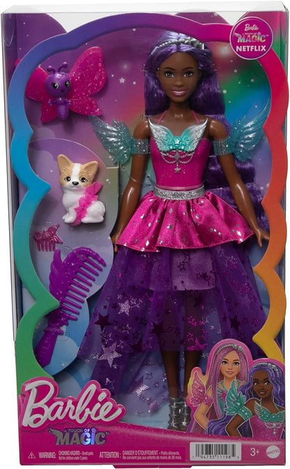 Barbie Doll with Two Fairytale Pets and Wing-Detailed Dress, Barbie “Brooklyn” Doll From Barbie A Touch of Magic, 7-inch Long Fantasy Hair, HLC33