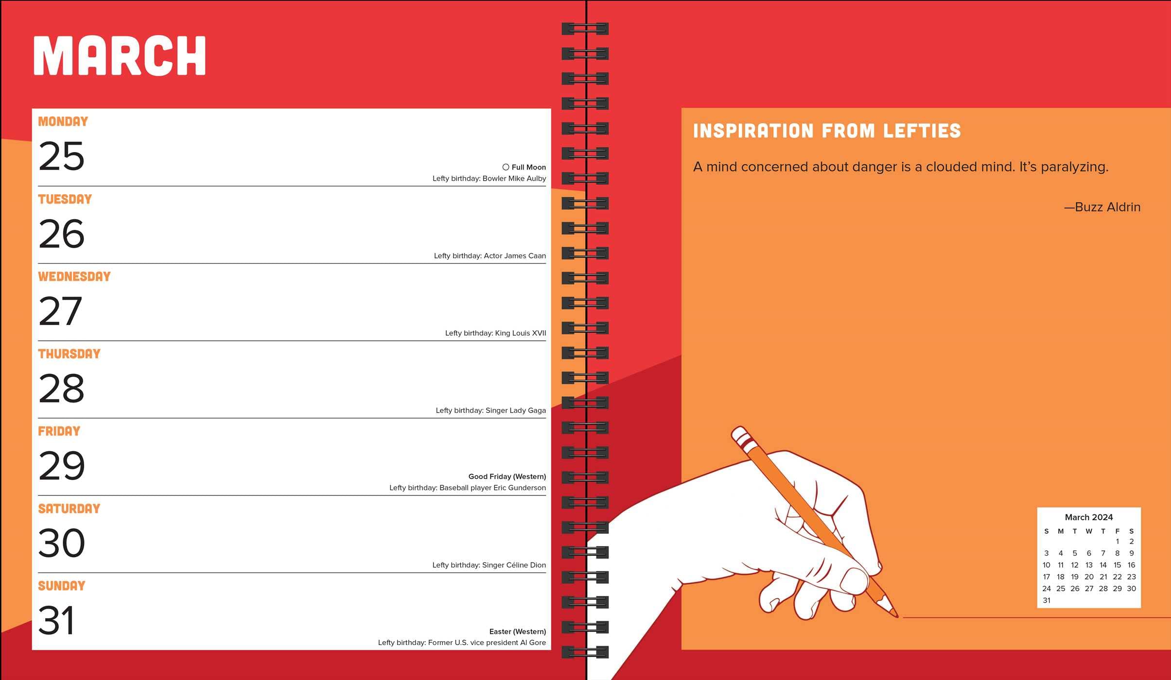 The Left-Hander's 12-Month 2024 Weekly Planner Calendar