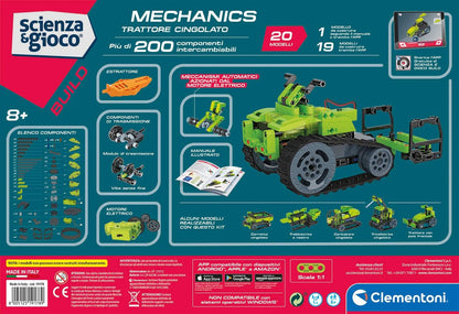 Clementoni - Workshop of Mechanics-Crawler Tractor-Construction Set (Italian Version) -Made in Italy, 8 Years+, Multicoloured, 19178