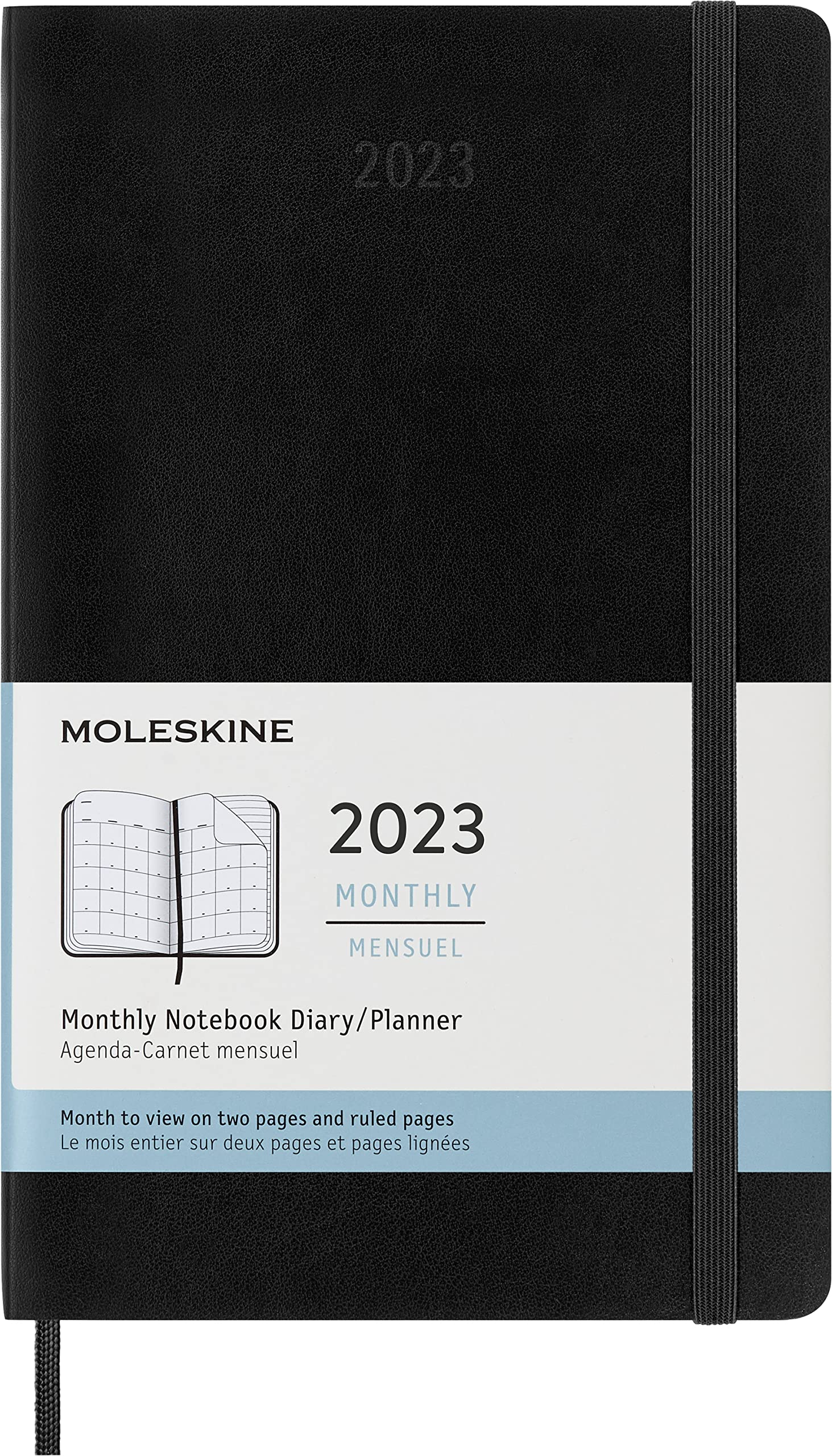 Moleskine Monthly Planner 2023, 12-Month Diary, Monthly Notebook with Soft Cover, Large Size 13 x 21 cm, Colour Black Soft Large Black