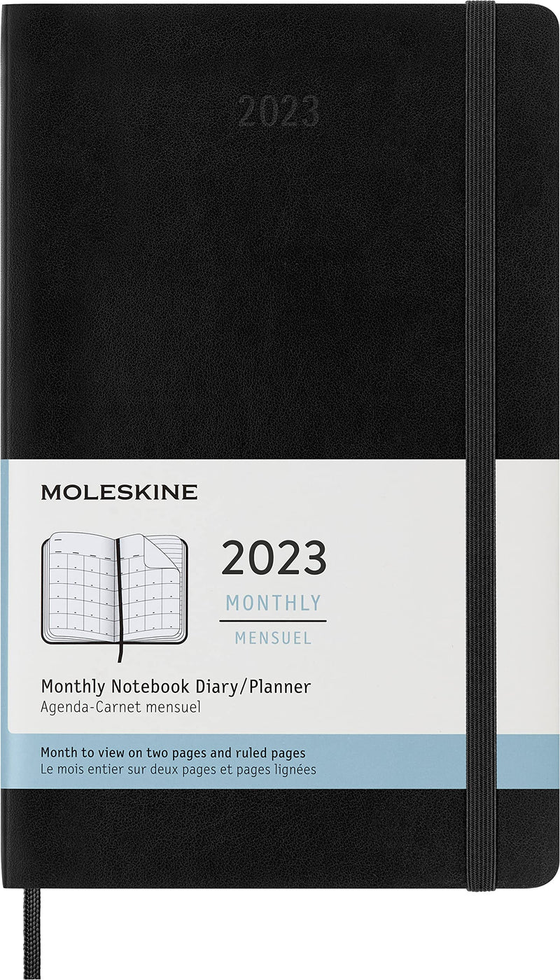 Moleskine Monthly Planner 2023, 12-Month Diary, Monthly Notebook with Soft Cover, Large Size 13 x 21 cm, Colour Black Soft Large Black