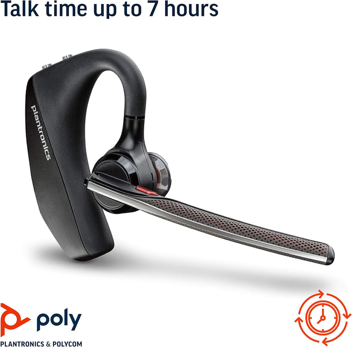 Plantronics - Voyager 5200 UC (Poly) - Bluetooth Single-Ear (Monaural) Headset - USB-A Compatible to connect to your PC and/or Mac - Works with Teams, Zoom & more - Noise Canceling USB-A Teams Certified: NO PC, Mobile
