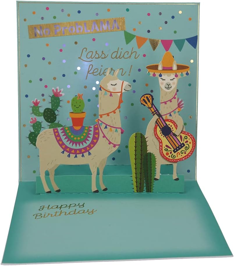 Depesche 0011694-025 Pop-Up Birthday Card Folding Card with Music, Light Elements and an Original Saying, Birthday Card with Envelope, Format 15.5 x 15.5 cm