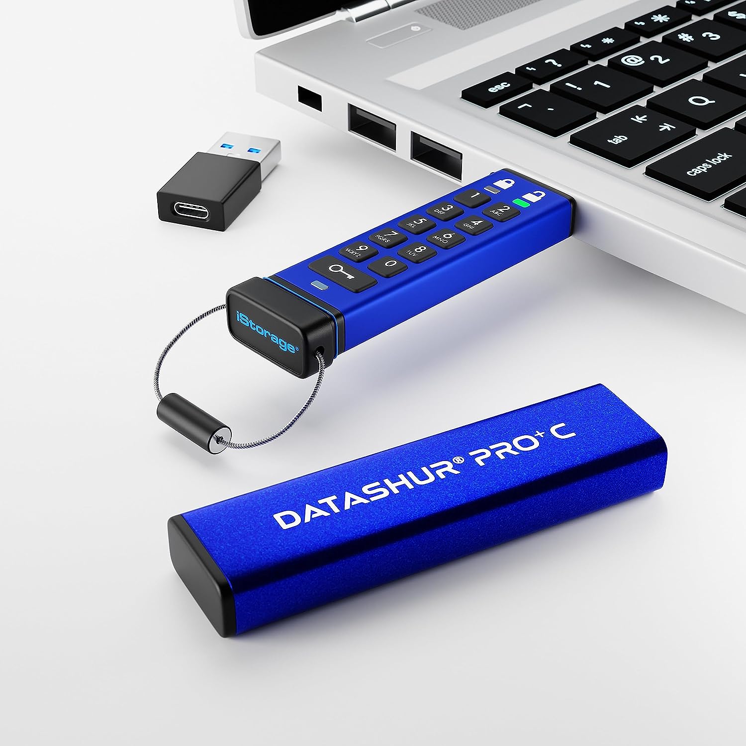iStorage datAshur PRO+C 512GB | Secure USB Type-C Memory Stick | FIPS 140-3 Level 3 Pending | PIN Protected | Type C-A Adapter Included.