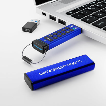 iStorage datAshur PRO+C 512GB | Secure USB Type-C Memory Stick | FIPS 140-3 Level 3 Pending | PIN Protected | Type C-A Adapter Included.