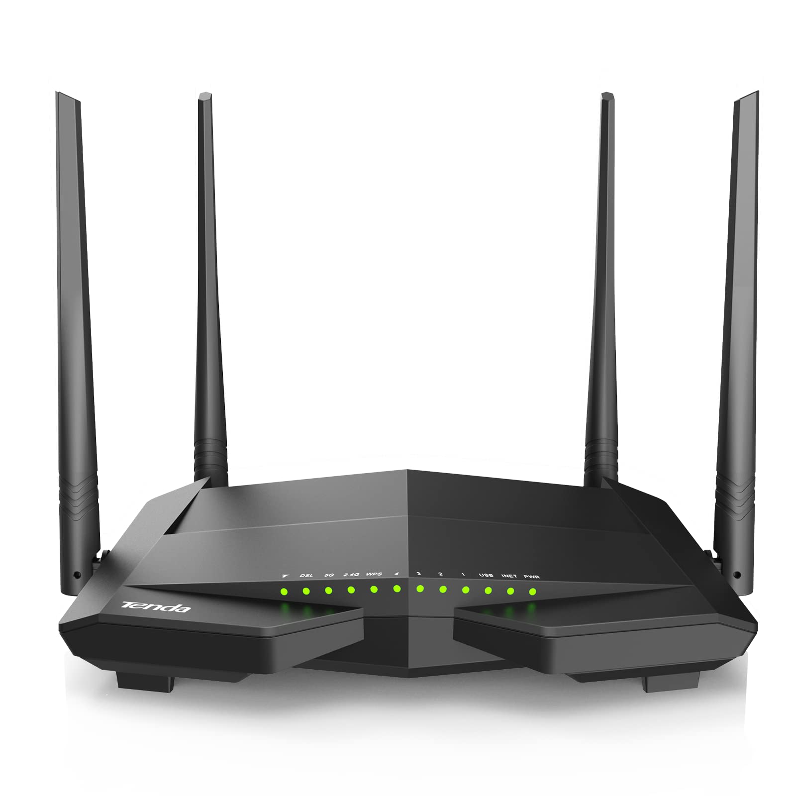 Tenda V12 modem router (AC1200 300 Mbit/s at 2.4GHz + 867 Mbit/s at 5GHz, 3x gigabit LAN port +1x gigabit WAN) beamforming, supported VPN/IPTV/IPv6/ WPS|100-240V |50/ 60Hz ≤ 18W power consumption