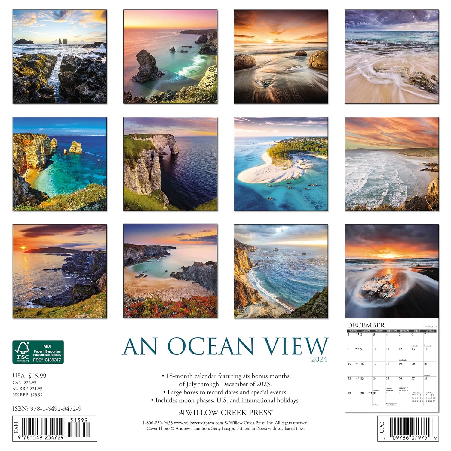 Ocean View 2024 12 X 12 Wall Calendar