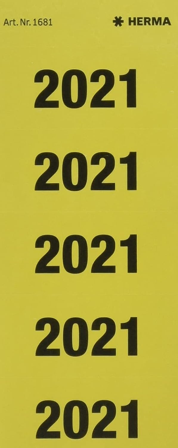 HERMA 1681 Year Numbers Stickers 2021 for Folders (60 x 26 mm, Paper, Matte, Opaque) Self-Adhesive, Permanent Text Labels, 100 Labels, Yellow 2021.