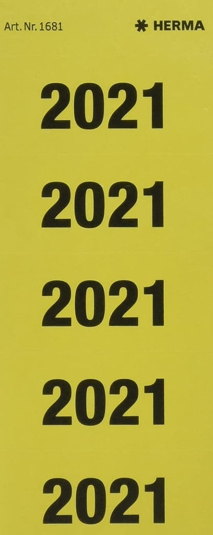 HERMA 1681 Year Numbers Stickers 2021 for Folders (60 x 26 mm, Paper, Matte, Opaque) Self-Adhesive, Permanent Text Labels, 100 Labels, Yellow 2021.