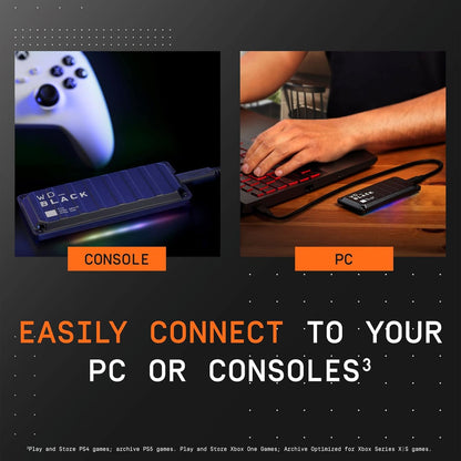 WD_BLACK 500GB P40 Game Drive SSD, External NVMe Solid State Drive up to 2000 MB/s, USB-C USB 3.2 Gen 2x2, Customizable RGB lighting works with Playstation, Xbox, PC, & Mac Portable SSD 500GB Console or PC