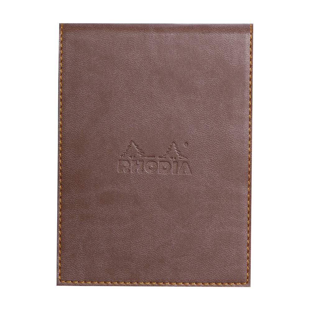 RHODIA 128103C - Clipboard Case + Stapled Notepad N°12 Chocolate - 8.5x12 cm - Small Squares - 80 Detachable Sheets - 80G White Clairefontaine Paper - Pencil Holder - Faux Leather - Rhodiarama Chocolate A7+ Squared