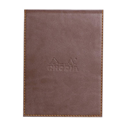RHODIA 128103C - Clipboard Case + Stapled Notepad N°12 Chocolate - 8.5x12 cm - Small Squares - 80 Detachable Sheets - 80G White Clairefontaine Paper - Pencil Holder - Faux Leather - Rhodiarama Chocolate A7+ Squared