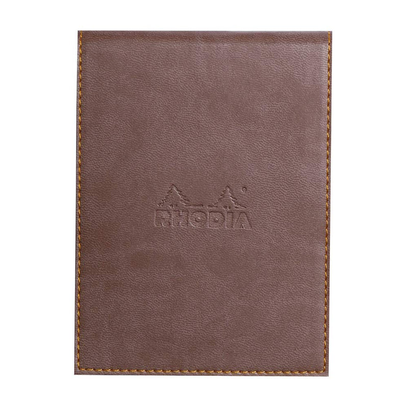 RHODIA 128103C - Clipboard Case + Stapled Notepad N°12 Chocolate - 8.5x12 cm - Small Squares - 80 Detachable Sheets - 80G White Clairefontaine Paper - Pencil Holder - Faux Leather - Rhodiarama Chocolate A7+ Squared