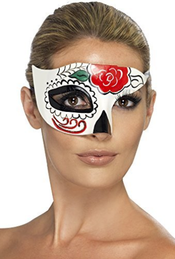Smiffys Day of the Dead Half Eye Mask, White