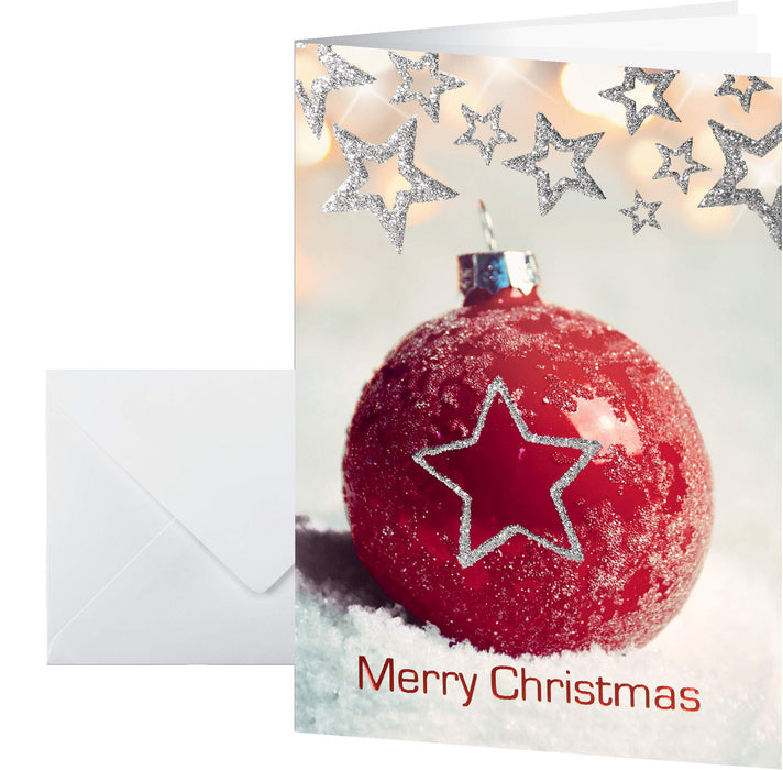 SIGEL DS060 Christmas Greeting Card "Christmas Bauble", A6 (A5), blank, 10 Pieces incl. 10 envelopes, easy to print Christmas Bauble - red