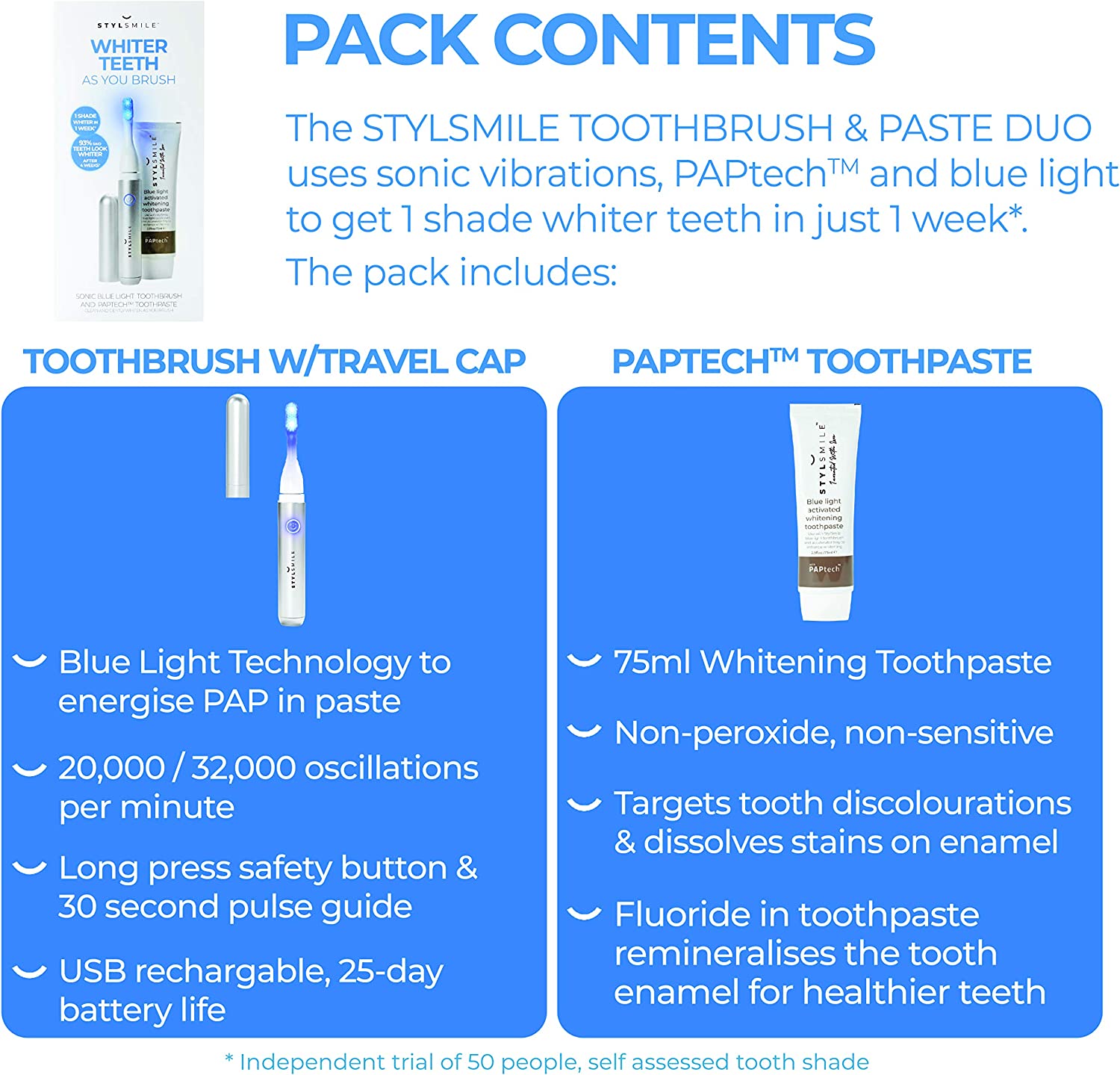 STYLSMILE Sonic Blue Light Toothbrush & Paptech Toothpaste Set