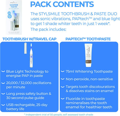 STYLSMILE Sonic Blue Light Toothbrush & Paptech Toothpaste Set