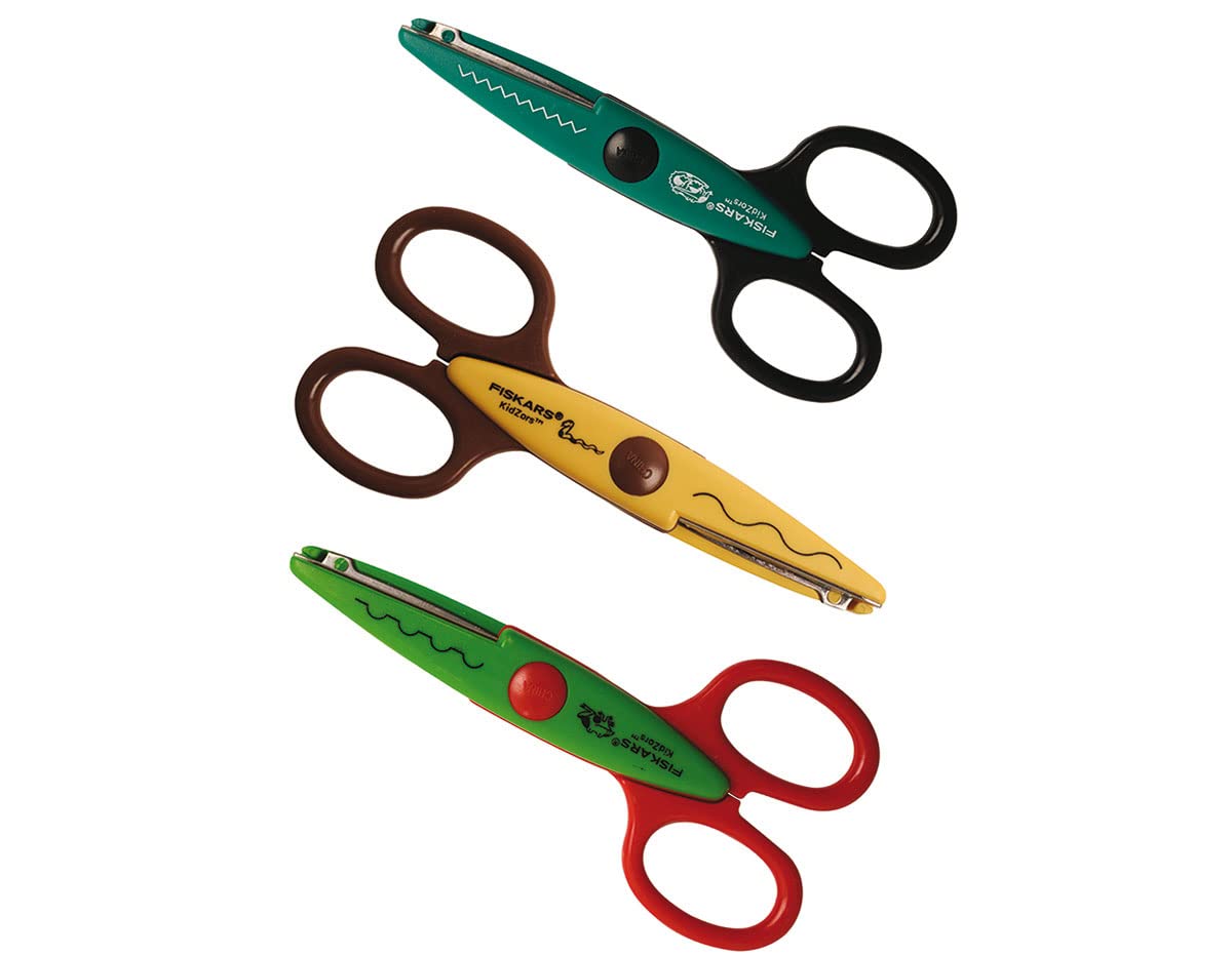 Fiskars Kidzors Swamp Creatures, 3 Pieces, Length: 13 cm, For Right and Left-handed Users, For 4+ Years Old, Stainless Steel Blade/Plastic Handles, Green/Turquoise/Yellow, 1003845 Marsh Animals