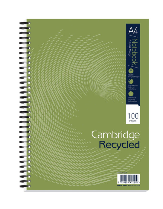 Hamelin - Cambridge Notebook A4 Recycled Card Cover Wirebound Ruled Margin 100 Pages (Pack 5) 400020196