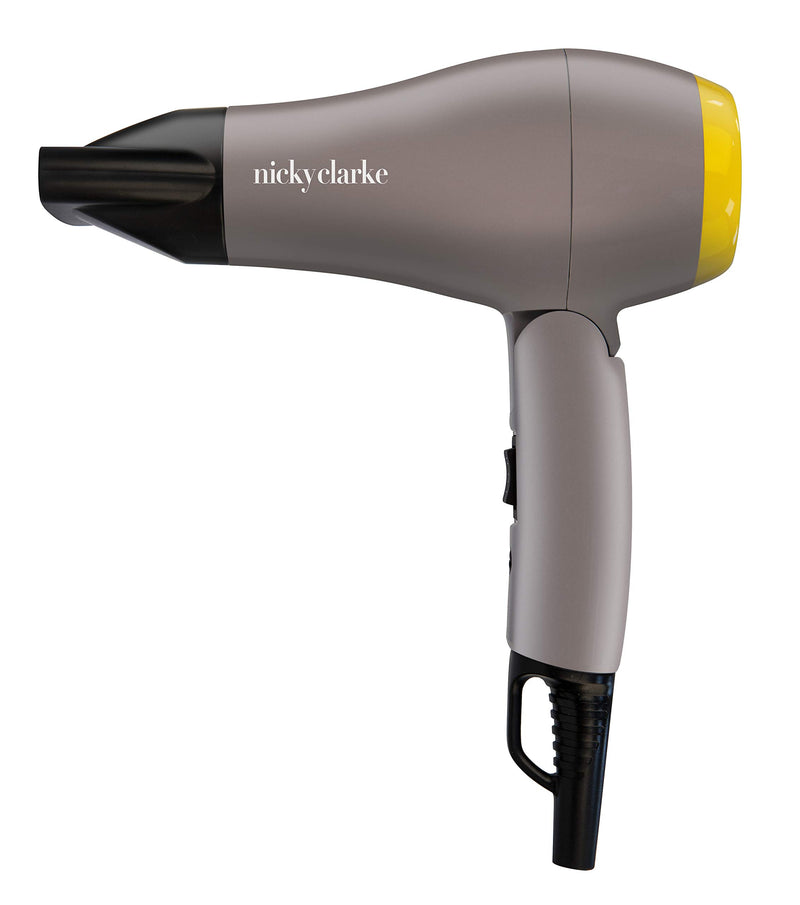 Nicky Clarke - Nicky Clarke NTD101 1200W Travel Hair Dryers with 2 Heat Settings Grey Black and Yellow