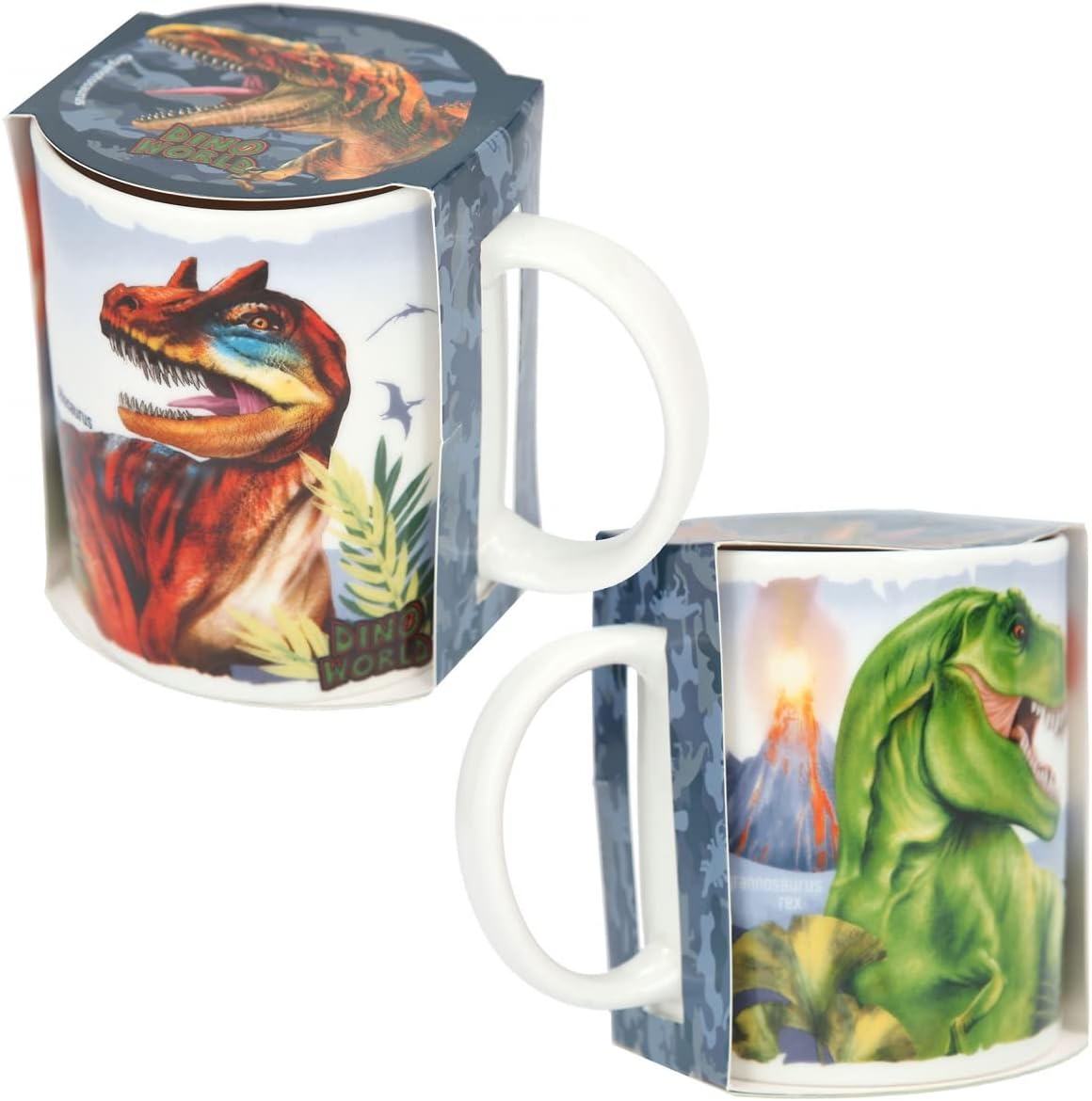 Depesche 12030 Dino World Mug with Handle in White with Dinosaur Print, Porcelain Drinking Cup, Capacity: Approx. 320 ml, Multicoloured, ca. 11,7 x 10 x 8,2 cm