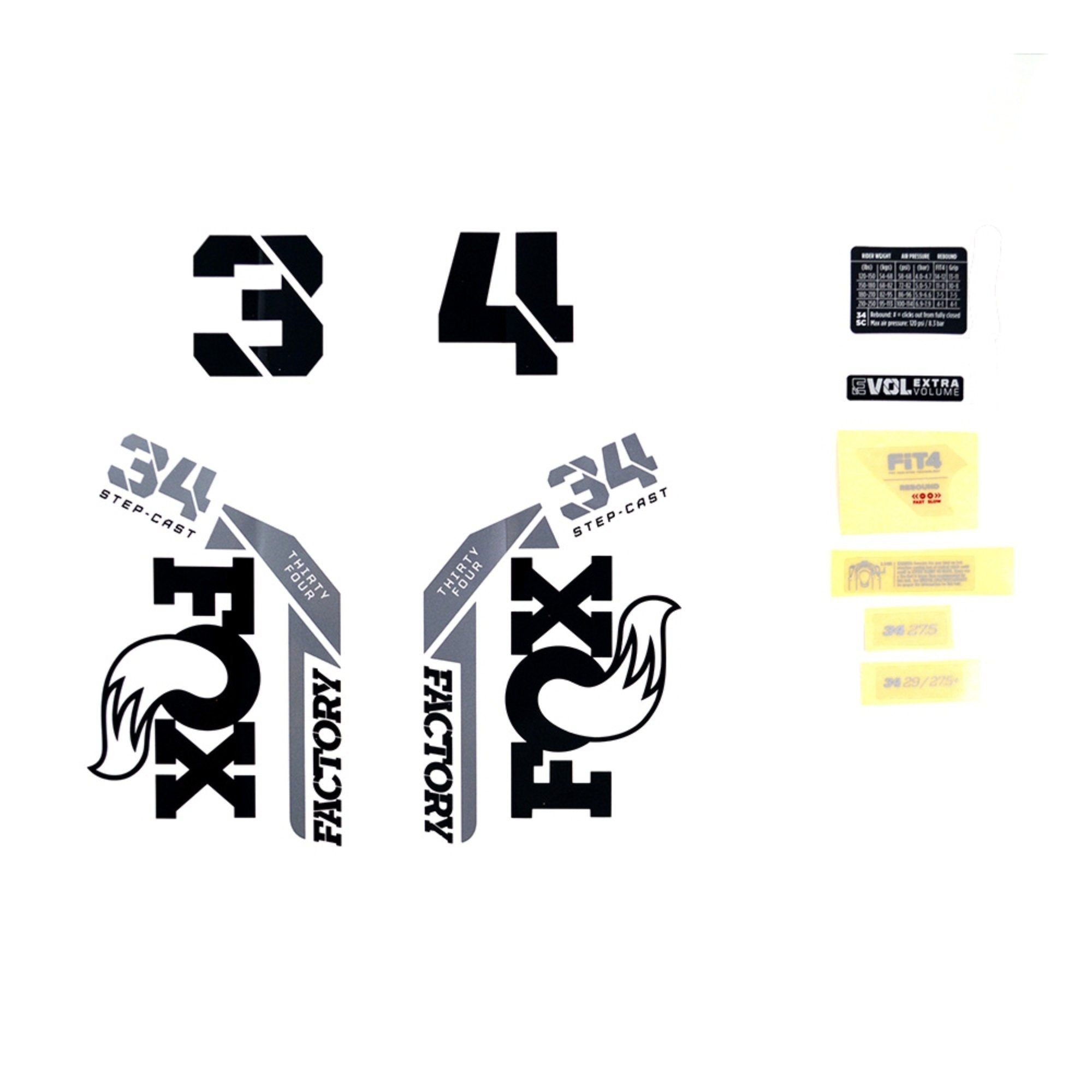 FOX Fork 34 Decal Kit: SC F-S Black Logo Shiny Orange 2021