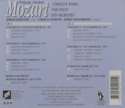 MOZART COMPLETE WORKS FOR VIOLIN AND ORCHESTRA RUBENSTEIN Jerrold Violin & Camerata Leodiensis conductor Schoonbroodt Hubert