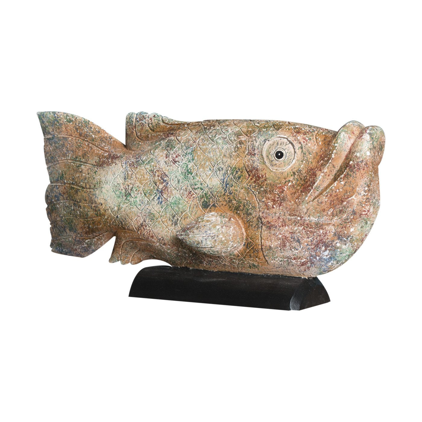 Belssia Fish, Wood, brown, green and black, 65 x 32 x 16 cm